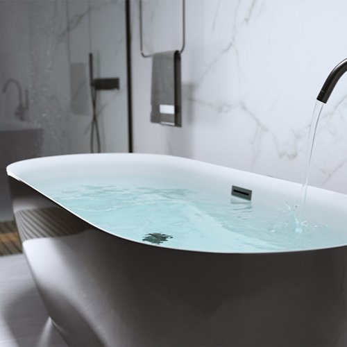 Wanna wolnostojąca czarno-biała czarny korek oraz przelew 150 cm Cesana Hydrosan