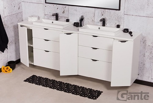 Biała matowa szafka łazienkowa z dwiema umywalkami 210 cm Liv 2 Victa