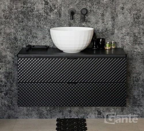 Szafka łazienkowa wisząca z umywalką 100 cm szklane fronty czarny uchwyt Glow Gante