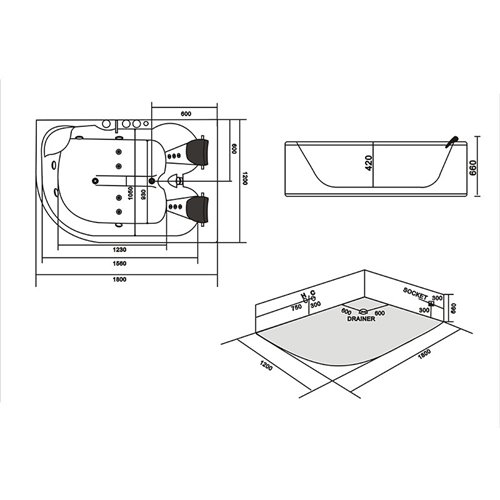 Wanna z hydromasażem podgrzewacz wody Carmen 631 L 180x120 cm