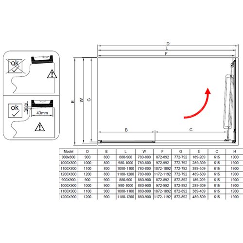 Czarna prostokątna kabina prysznicowa Kira 100x90 drzwi rozsuwane do wewnątrz