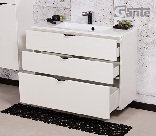 Biała matowa szafka łazienkowa wisząca z umywalką 100 cm Victa Gante