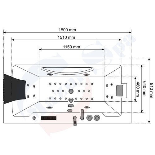Wanna z hydromasażem przyścienna Turbo+ 180x91 cm MO-1007
