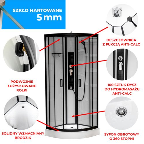 Kabina prysznicowa półokrągła zabudowana jasny środek 90x90 Clara