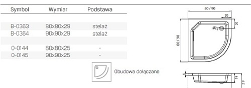Brodzik półokrągły 80x80 Artus B-0363 New Trendy