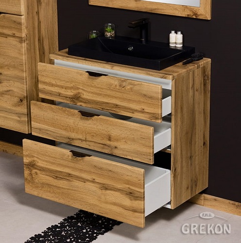 Szafka łazienkowa z czarną umywalką nablatową dąb naturalny 80 cm Victa Gante