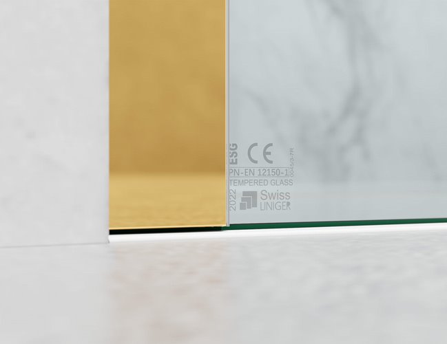 Kabina prysznicowa narożna 110x90 cm szkło 8mm mleczne profile złoty połysk Swiss Liniger