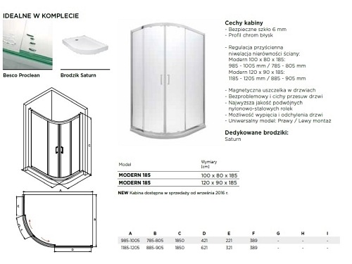 Kabina prysznicowa asymetryczna szkło mleczne 80x100 Modern Besco