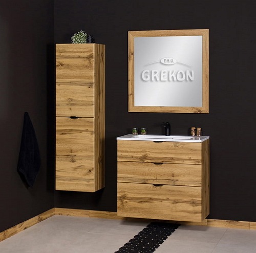 Szafka łazienkowa wisząca z umywalką dąb naturalny 80 cm Victa Gante