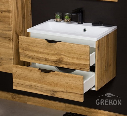 Szafka łazienkowa z umywalką wisząca dąb naturalny 60 cm Victa Gante