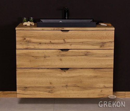 Szafka łazienkowa z czarną umywalką nablatową dąb naturalny 100 cm Victa Gante