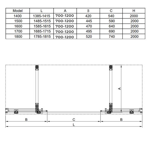 Drzwi prysznicowe rozsuwane szkło 8 mm szerokość 150 cm ASTRA-CH-DUO-150