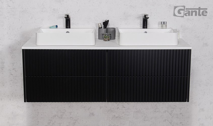 Szafka łazienkowa wisząca frezowana z umywalką 140 cm Mirage kolor czarny mat