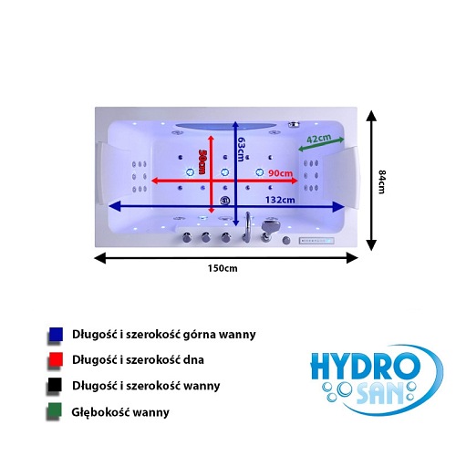 Wanna z hydromasażem 150x84 Iris 933A Hydrosan