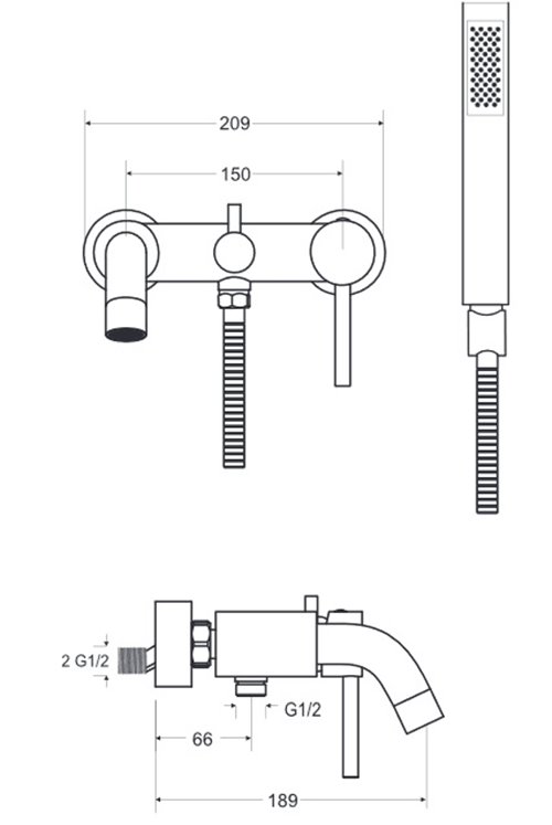 Bateria wannowa ścienna chrom Illusion Besco BW-IS-CH