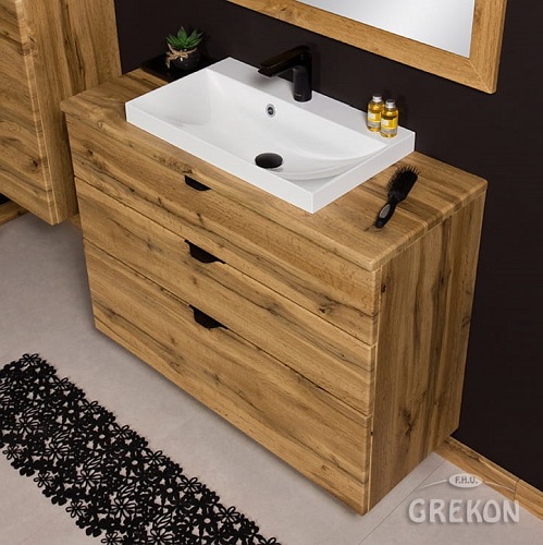 Szafka łazienkowa z umywalką nablatową dąb naturalny 100 cm Victa Gante