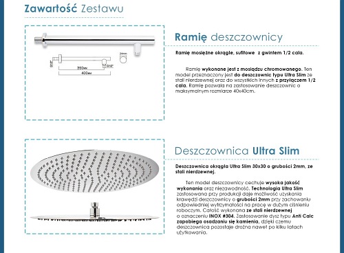 Zestaw prysznicowy podtynkowy termostat, deszczownica 30x30