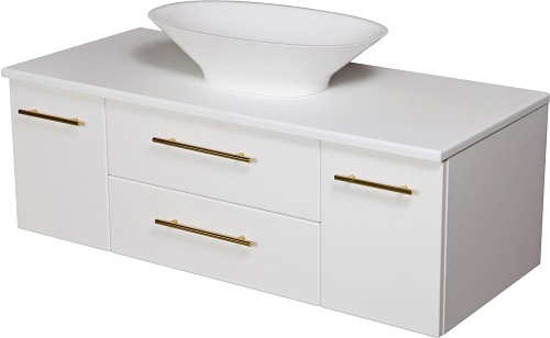 Szafka wisząca biały mat z umywalką nablatową 120/50 cm Belli Gold Gante