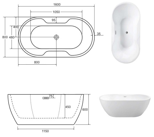 Wanna wolnostojąca korek klik-klak chrom 160 cm Navia Besco
