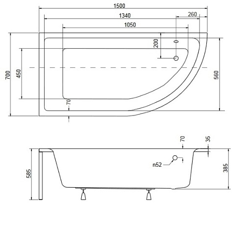 Wanna narożna 150 cm Lewa Praktika Besco