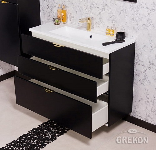 Czarna matowa szafka łazienkowa z umywalką 100/3 cm Victa Gante
