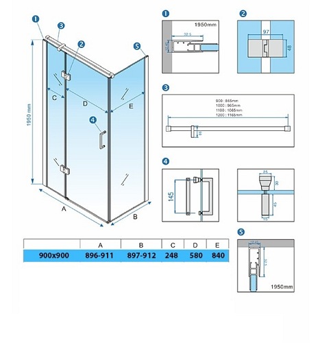 Kabina prysznicowa 90x90 kwadratowa drzwi uchylne KZ01C