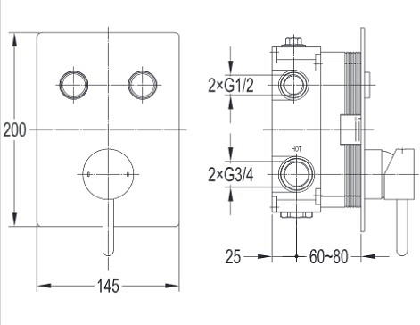 Bateria podtynkowa, 2 wyjściowa Y1235 GC GoClick Omnires