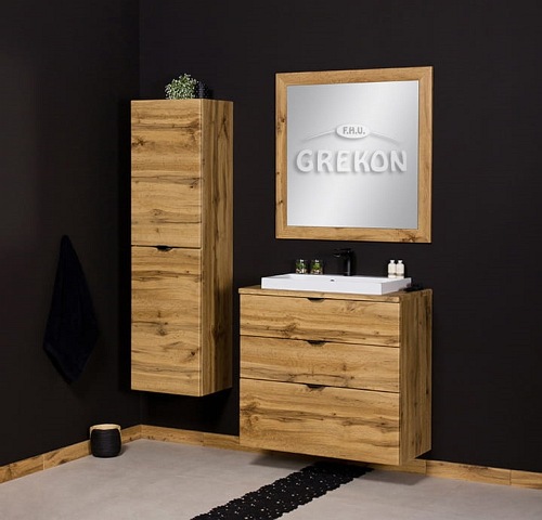 Szafka łazienkowa z umywalką nablatową dąb naturalny 80 cm Victa Gante