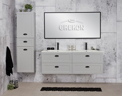 Szafka łazienkowa szara wisząca z umywalką 140/45/4 Grend
