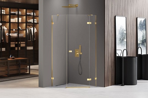 Zlota kabina pięciokątna 100x80 EXK-3847 Avexa New Trendy Gold Shine