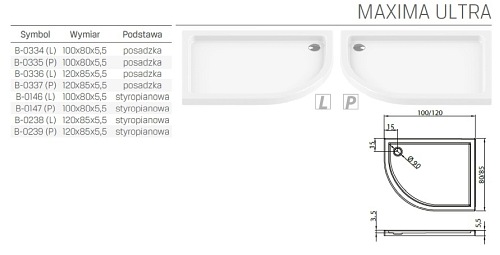 Brodzik asymetryczny 120x85 Maxima Ultra B-0337/P New Trendy
