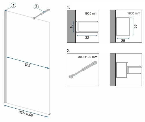 Czarna ścianka prysznicowa z półką i wieszakiem 100 cm Aero Black Evo Rea