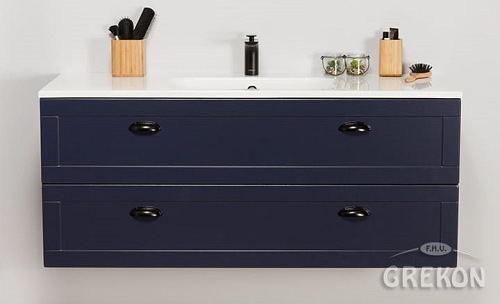 Wisząca szafka z umywalką granatowy mat 120 cm seria Grend Gante