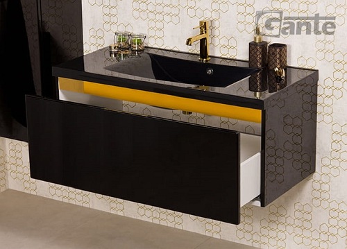 Czarna szafka z czarną umywalką złoty uchwyt 100 cm seria Diamond Gold Gante C