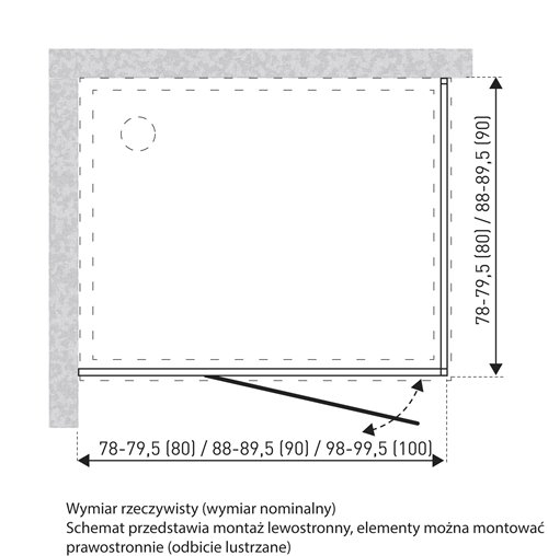 Chromowana kabina prysznicowa prostokątna 100x80 drzwi uchylne Long Chrom Kerra