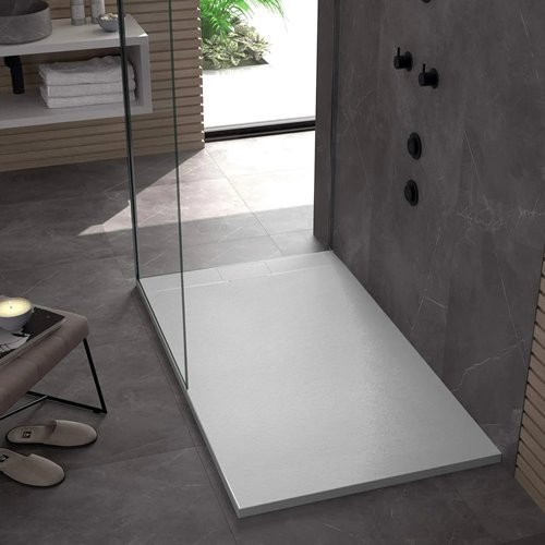 Brodzik prostokątny biały struktura kamienia smc 100x80 Bazalt White Rea