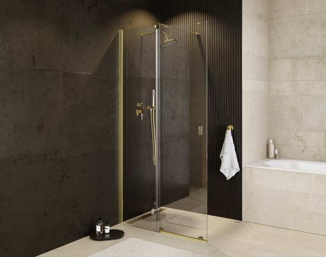 Złota ścianka prysznicowa rozsuwana 140 cm Vayo Gold Besco