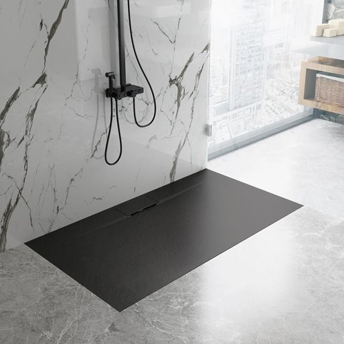 Brodzik prostokątny czarny struktura kamienia smc 120x80 Bazalt Long Black Rea