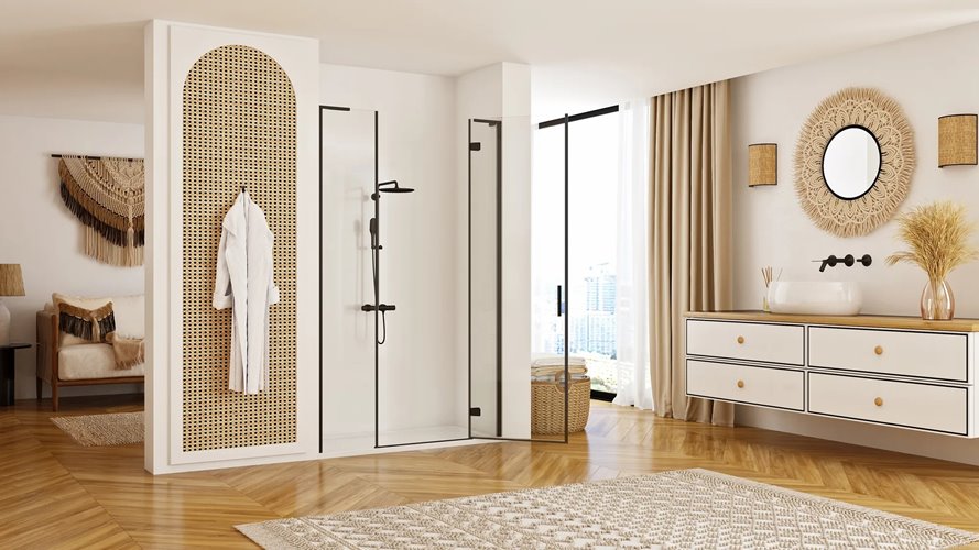 Drzwi prysznciowe 120 cm uchylne czarne Hugo Rea Black