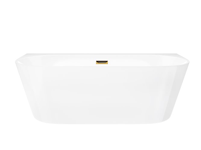 Wanna akrylowa, przyścienna wolnostojąca szeroka krawędź Mono Corsan 150 cm korek klik-klak złoty szczotkowany