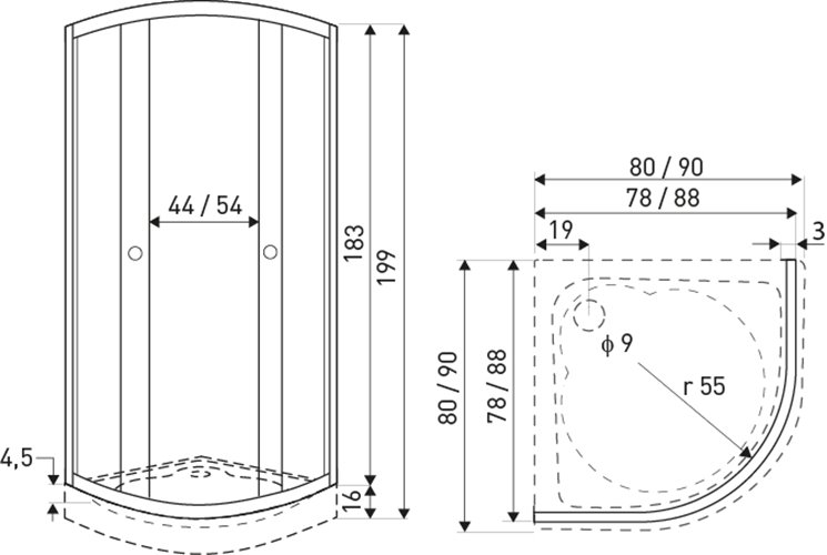 Kabina prysznicowa półokrągła Kerra Pixel WH Solo 80x80