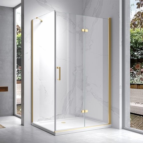 Złota kabina prysznicowa prostokątna drzwi pojedyncze składane 120x80 ZES-KZ20F-GL-120X80