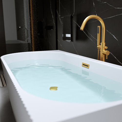 Wanna ryflowana przyścienna narożna prawa korek oraz przelew złoty szczotkowany 150 cm Rio Hydrosan