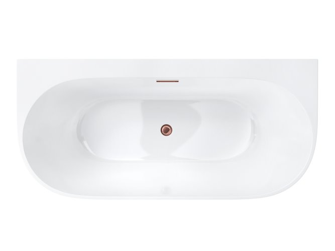 Wanna akrylowa, przyścienna wolnostojąca szeroka krawędź Mono Corsan 150 cm korek klik-klak miedziany