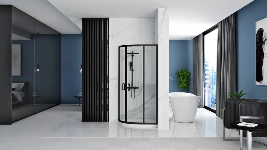 Czarna półokrągła kabina prysznicowa rozsuwana 90x90 cm Look Rea Black