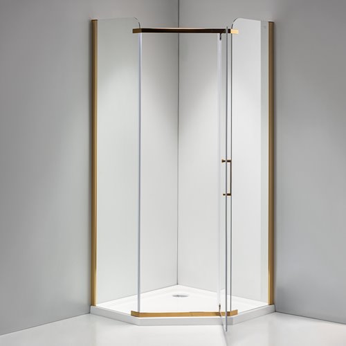 Złota kabina prysznicowa pięciokątna 90x90 drzwi uchylne  KZ91B