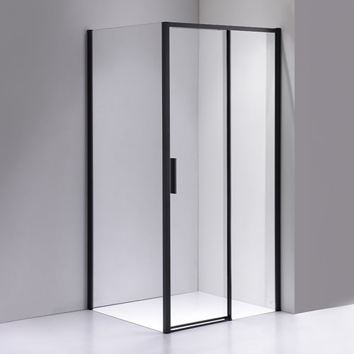 Czarna prostokątna kabina prysznicowa Super Slim Nova 100x80 drzwi rozsuwane