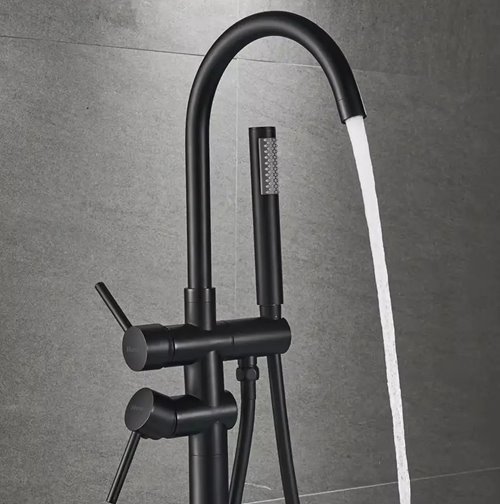 Czarna matowa podłogowa bateria wannowa Lungo Black Rea