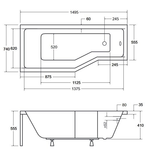 Czarno-biała wanna prostokątna z obudową Integra 150 Lewa Besco