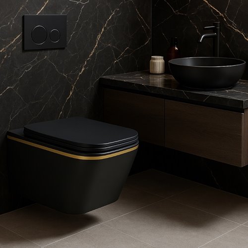 Zestaw podtynkowy stelaż GEBERIT DUOFIX + miska RAIN-MTB-GL-RIM-03 + przycisk DELTA 50 czarny mat